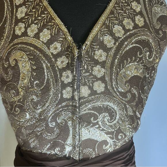 Vtg 60s Silk Chiffon Gold Metallic Brocade Regency Glam Dress Sz S Old Hollywood - Picture 4 of 8